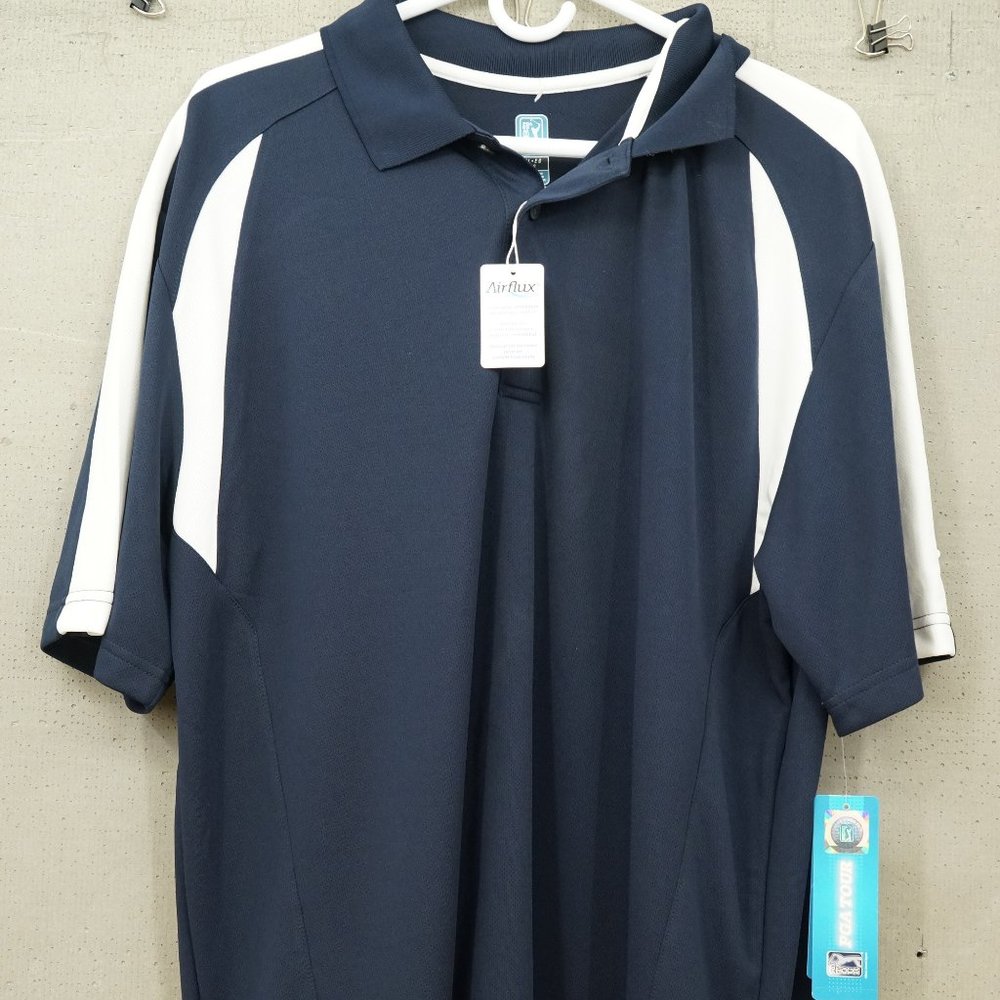 NEW with Tags PGA Tour Mens Golf Shirt Polo Short Sleeve Navy & White XL Airflux